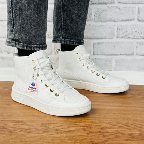 ⭐Michael Kors Shea Mid High Women Shoes Casual Sneakers 7M White Gold 49S3HFE5L⭐ - Picture 2 of 12
